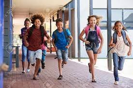 kids running toward class